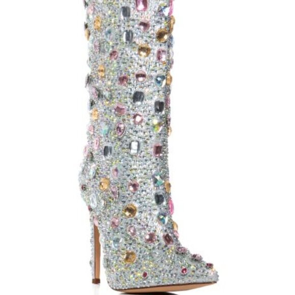 AZALEA WANG "ICONIC STANCE" RHINESTONE COVERED KNEE HIGH BOOT IN PINK(BRAND NEW - Picture 4 of 9